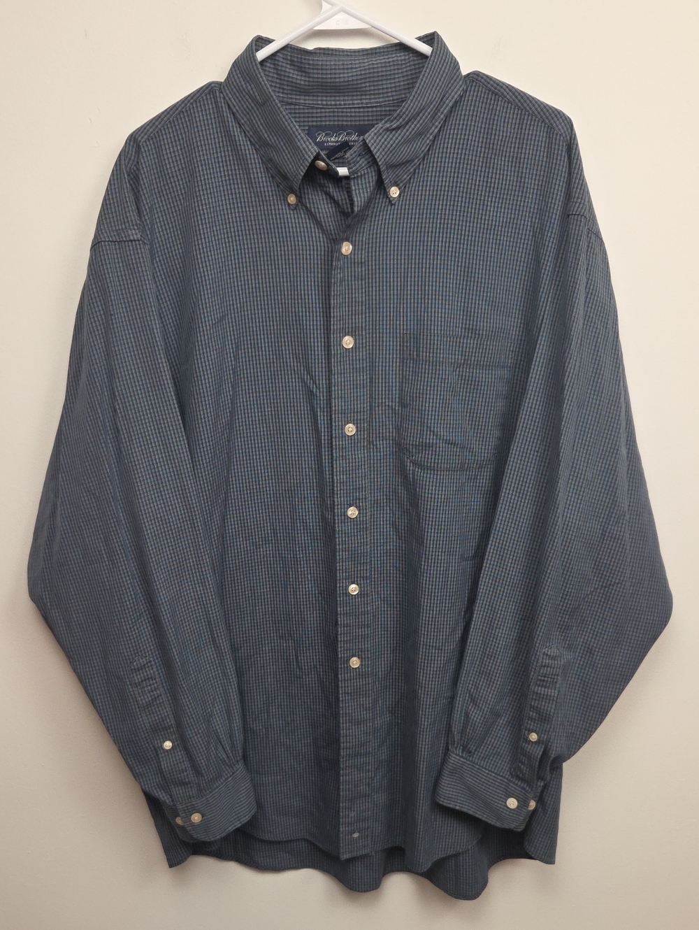 Brooks Brothers 100% Cotton Mens Blue Checkered Button-Down Long Sleeve Shirt XL